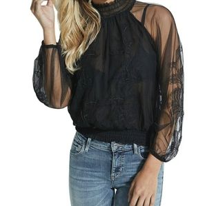 Guess Luissa Sheer Mock Neck Top Large